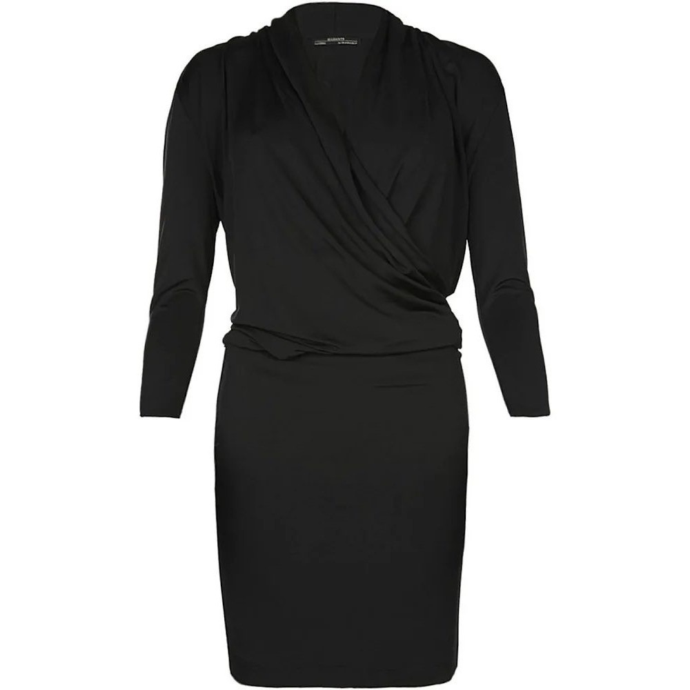 All Saints Asdis Dress Black Cupro Wrap Front 3/4 Sleeve Mini Dress WD132D US 4